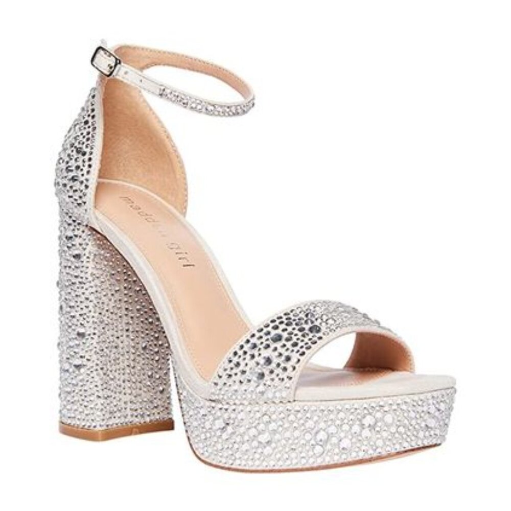 NEW MADDEN GIRL WOMENS OMEGA RHINESTONE PLATFORM SANDAL - IVORY SIZE 11